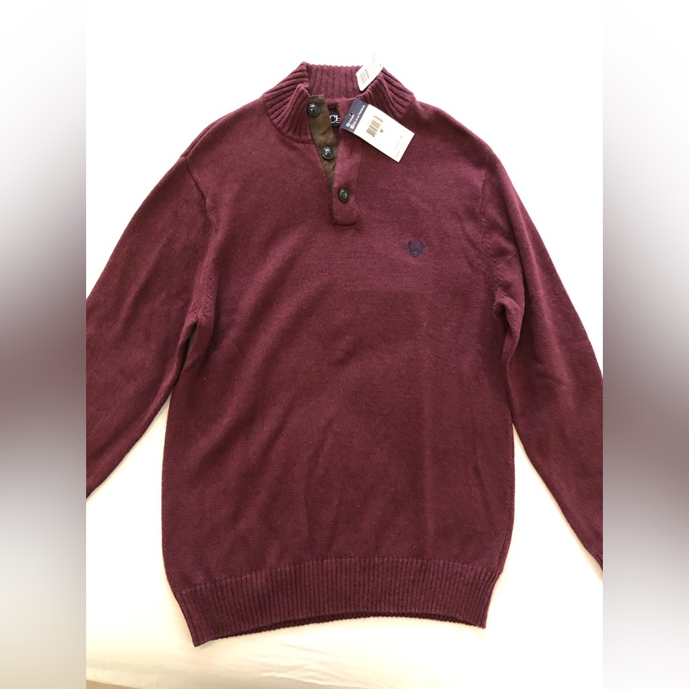 Chaps Mens 3 Button Elbow Patches Maroon Cotton Mock Turtleneck Sweater sz M